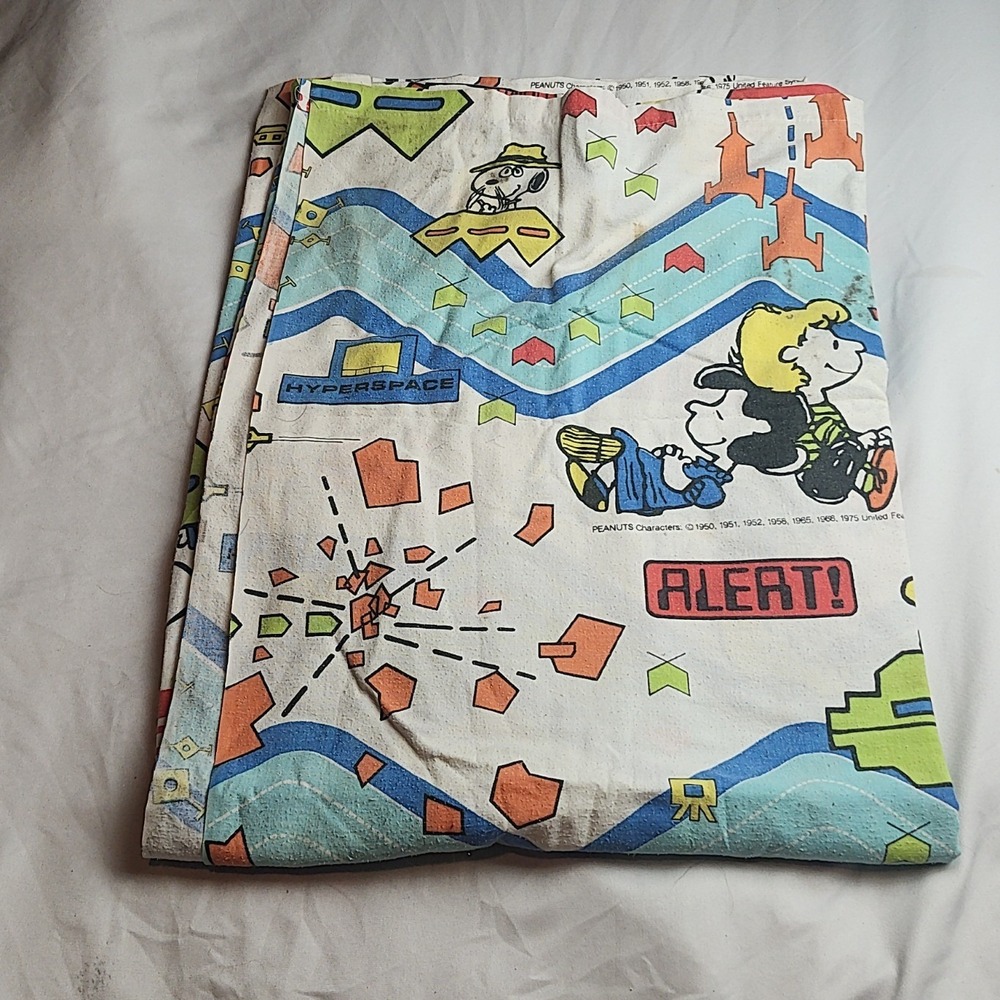 Peanuts Snoopy Charlie Brown Hyperspace Flat Sheet Vintage 1975 United Feature